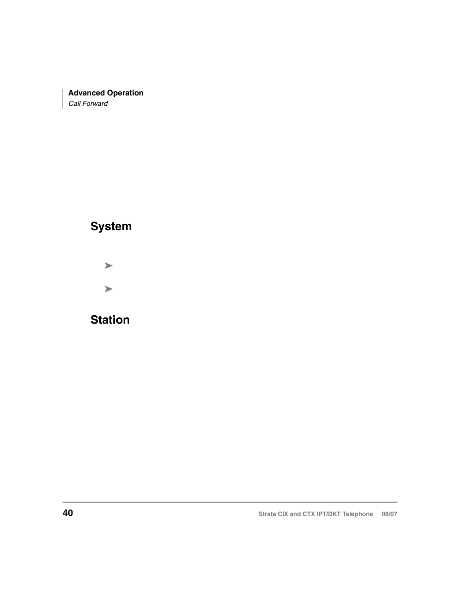 Call forward, System, Station | System station | Toshiba CTX IPT/DKT User Manual | Page 58 / 171