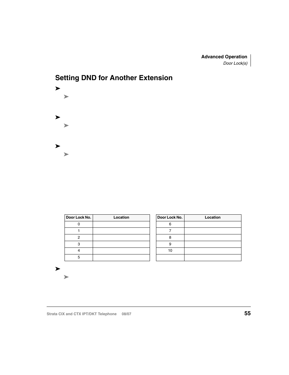 Setting dnd for another extension, Door lock(s) | Toshiba CTX IPT/DKT User Manual | Page 73 / 171