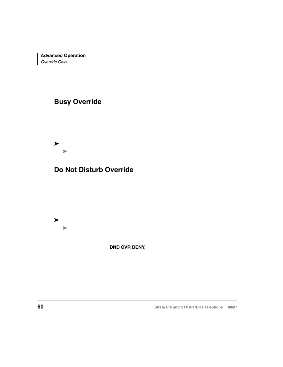 Override calls, Busy override, Do not disturb override | Busy override do not disturb override | Toshiba CTX IPT/DKT User Manual | Page 78 / 171