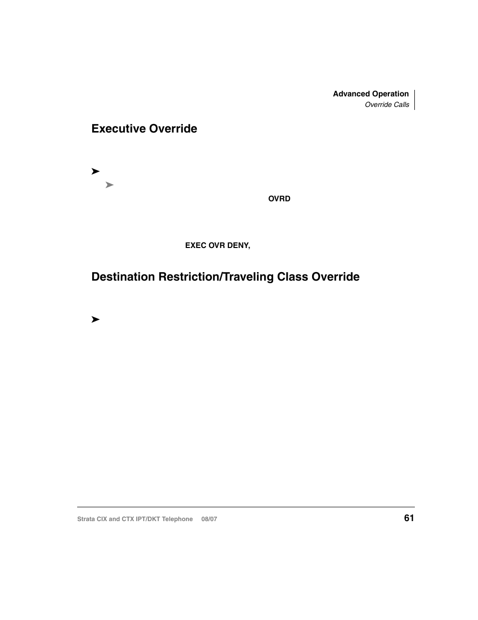 Executive override, Destination restriction/traveling class override | Toshiba CTX IPT/DKT User Manual | Page 79 / 171