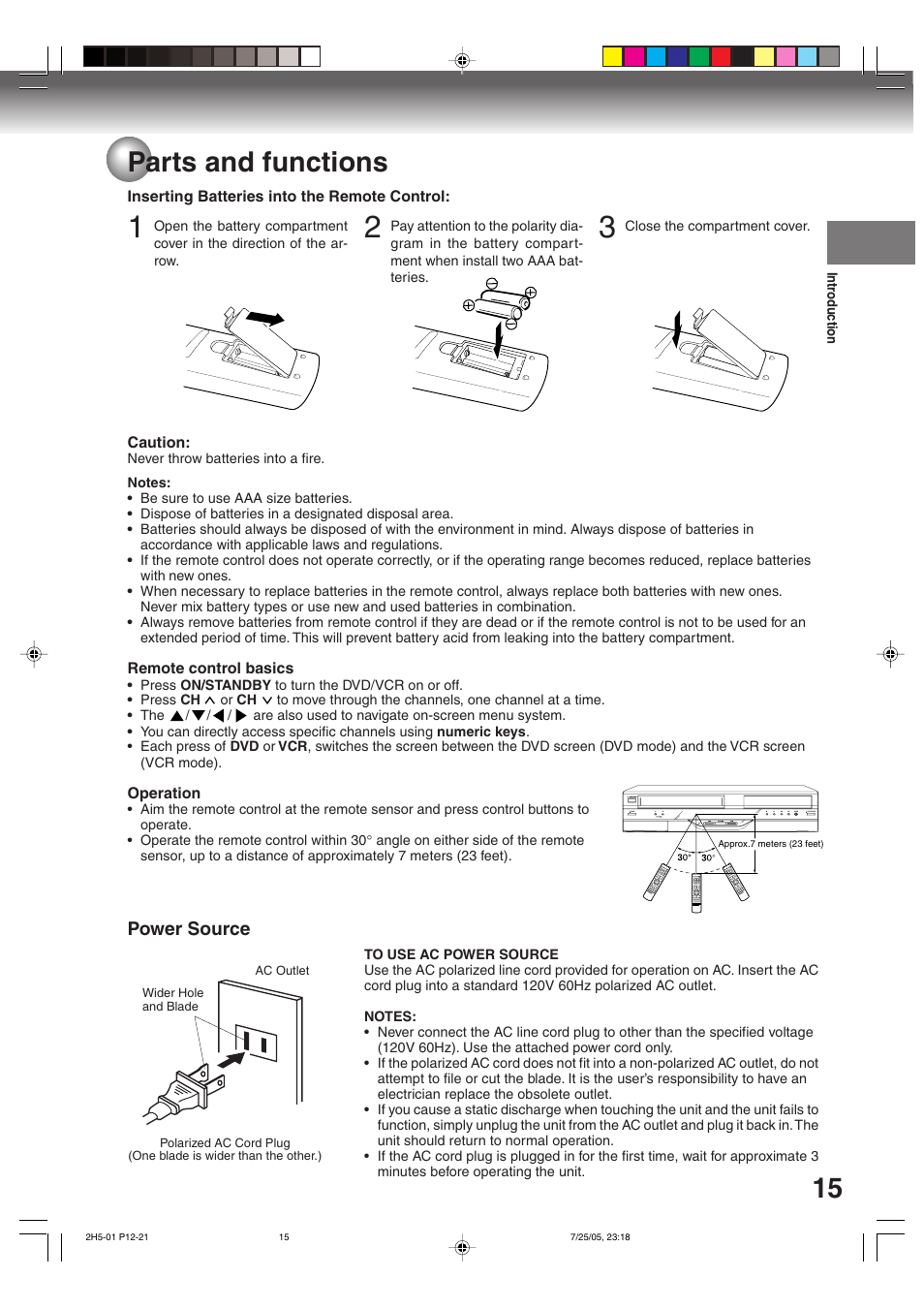 Parts and functions, Power source | Toshiba D-VR4XSU User Manual | Page 15 / 92