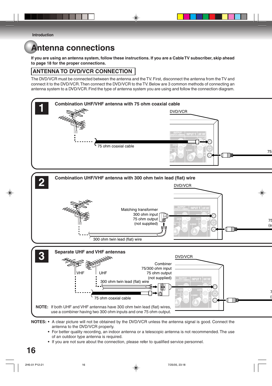 Antenna connections | Toshiba D-VR4XSU User Manual | Page 16 / 92