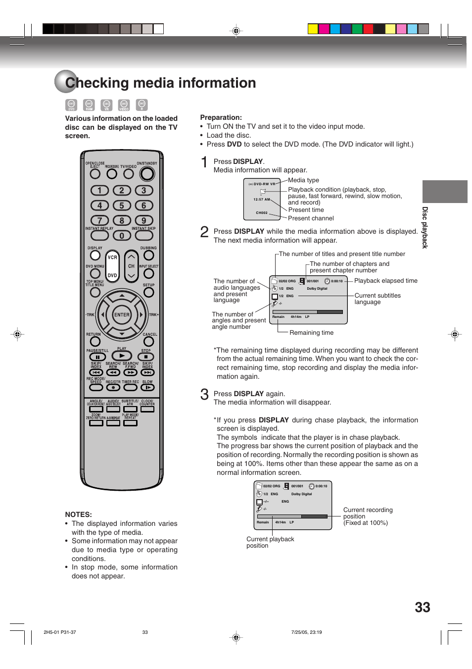 33 checking media information | Toshiba D-VR4XSU User Manual | Page 33 / 92