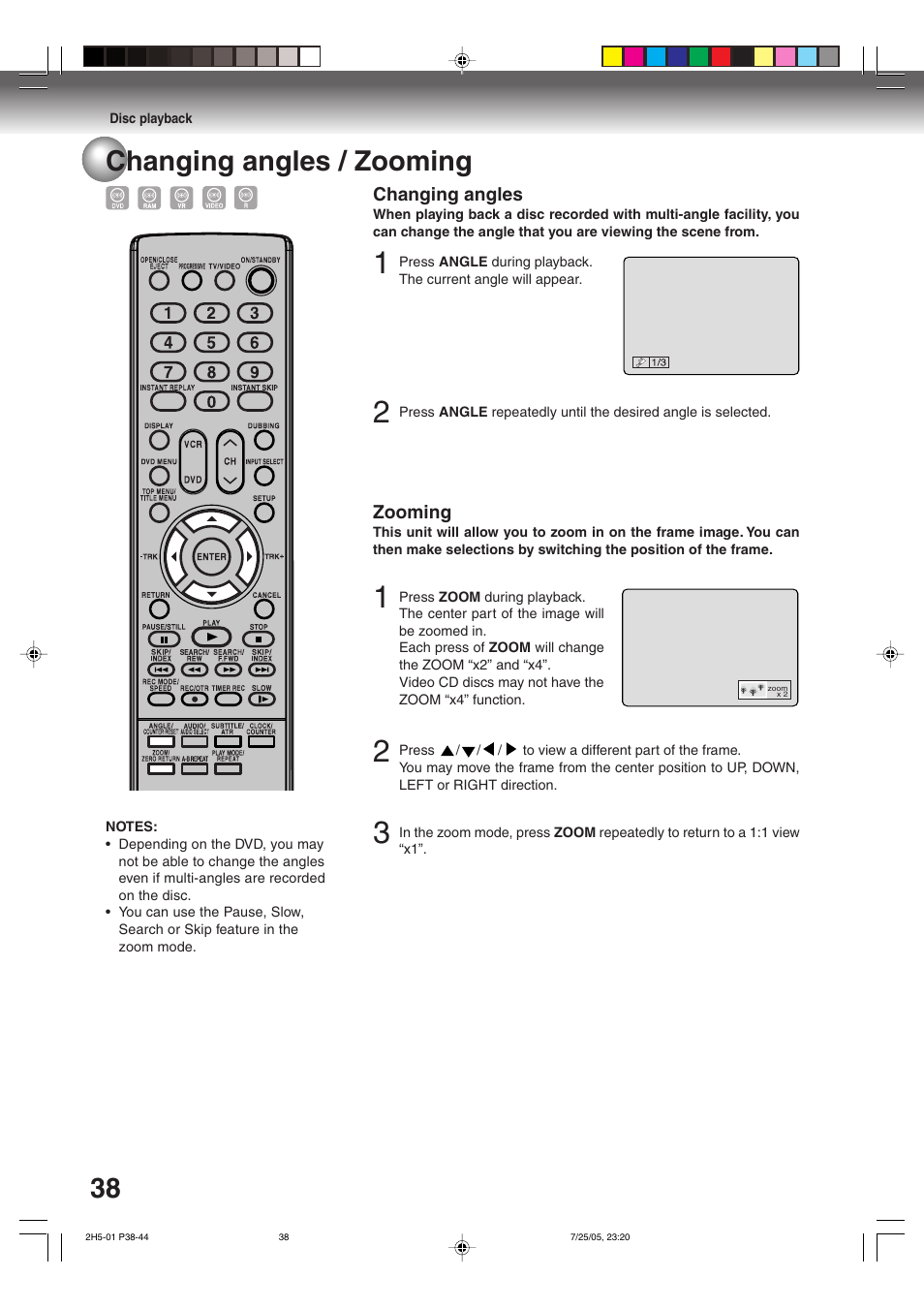 38 changing angles / zooming | Toshiba D-VR4XSU User Manual | Page 38 / 92