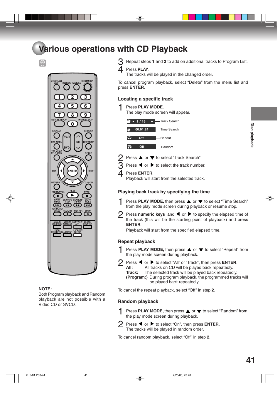 41 various operations with cd playback | Toshiba D-VR4XSU User Manual | Page 41 / 92