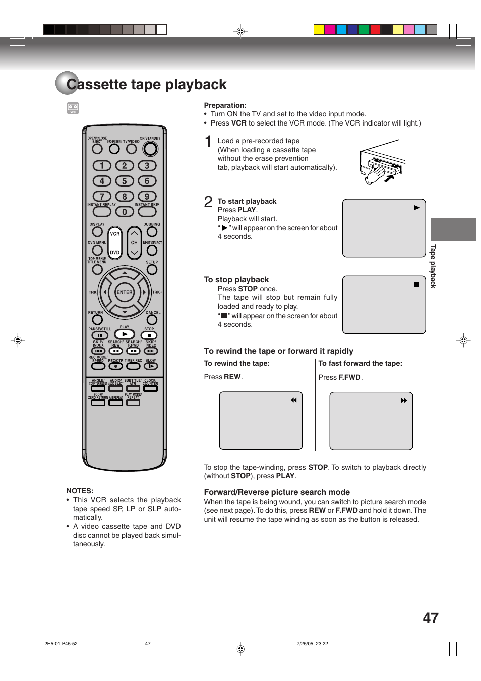 47 cassette tape playback | Toshiba D-VR4XSU User Manual | Page 47 / 92