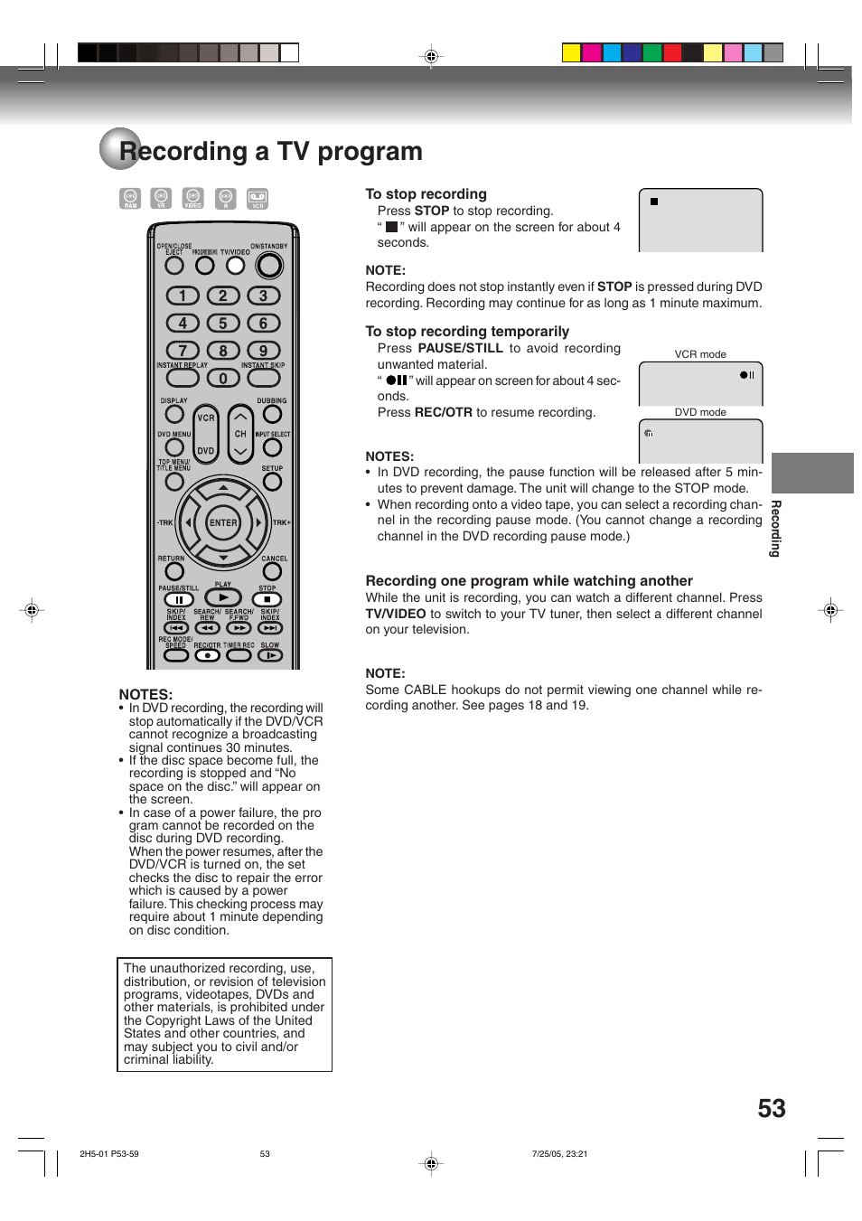 53 recording a tv program | Toshiba D-VR4XSU User Manual | Page 53 / 92