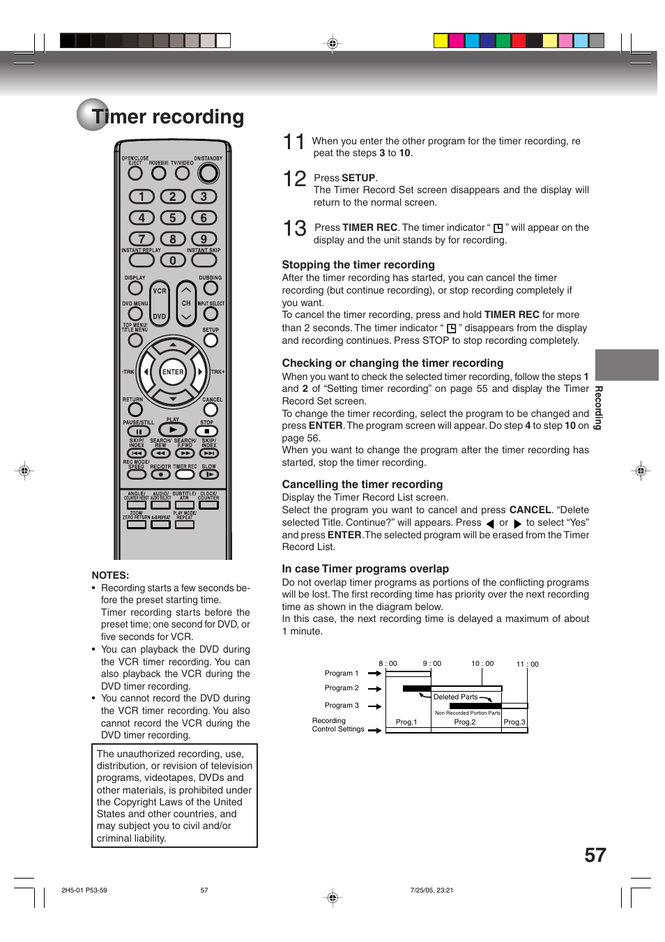 Timer recording | Toshiba D-VR4XSU User Manual | Page 57 / 92