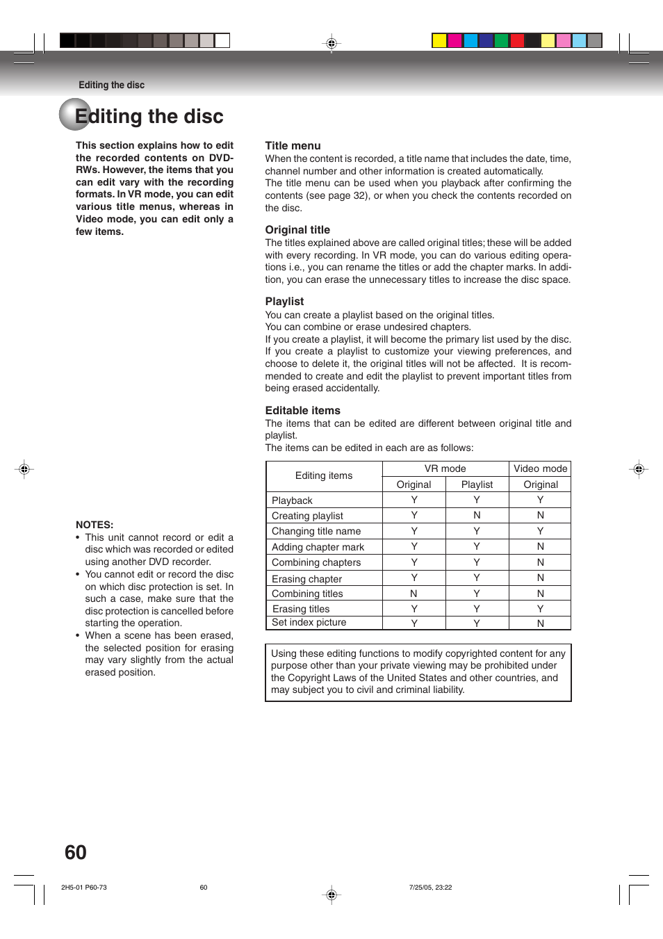 60 editing the disc | Toshiba D-VR4XSU User Manual | Page 60 / 92