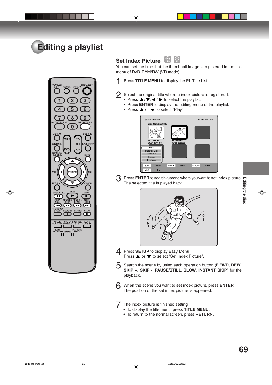 69 editing a playlist, Set index picture | Toshiba D-VR4XSU User Manual | Page 69 / 92