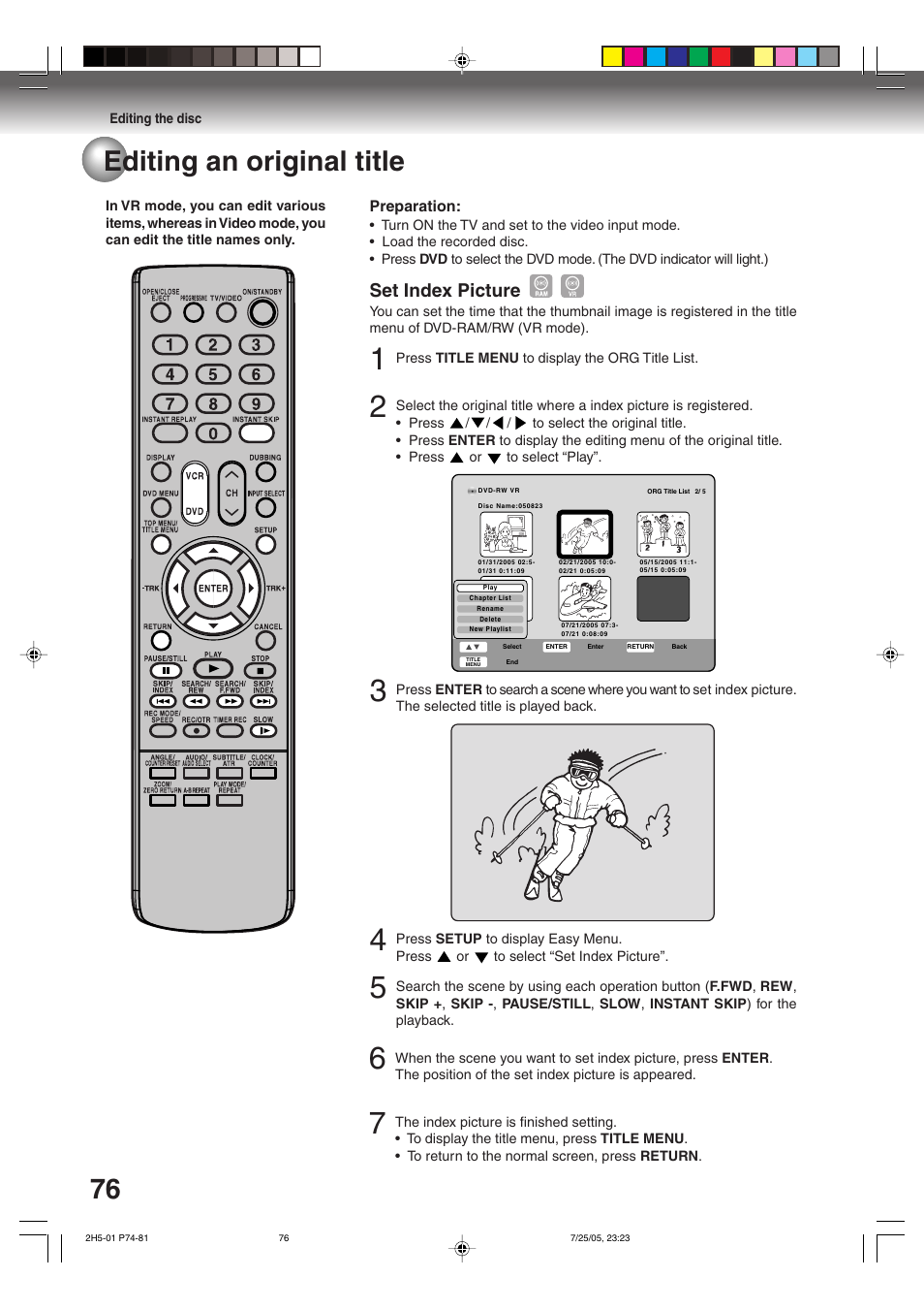 76 editing an original title, Set index picture | Toshiba D-VR4XSU User Manual | Page 76 / 92