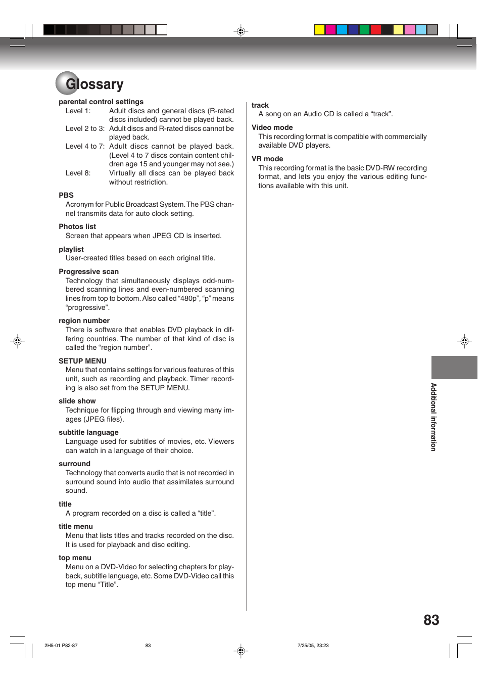 83 glossary | Toshiba D-VR4XSU User Manual | Page 83 / 92