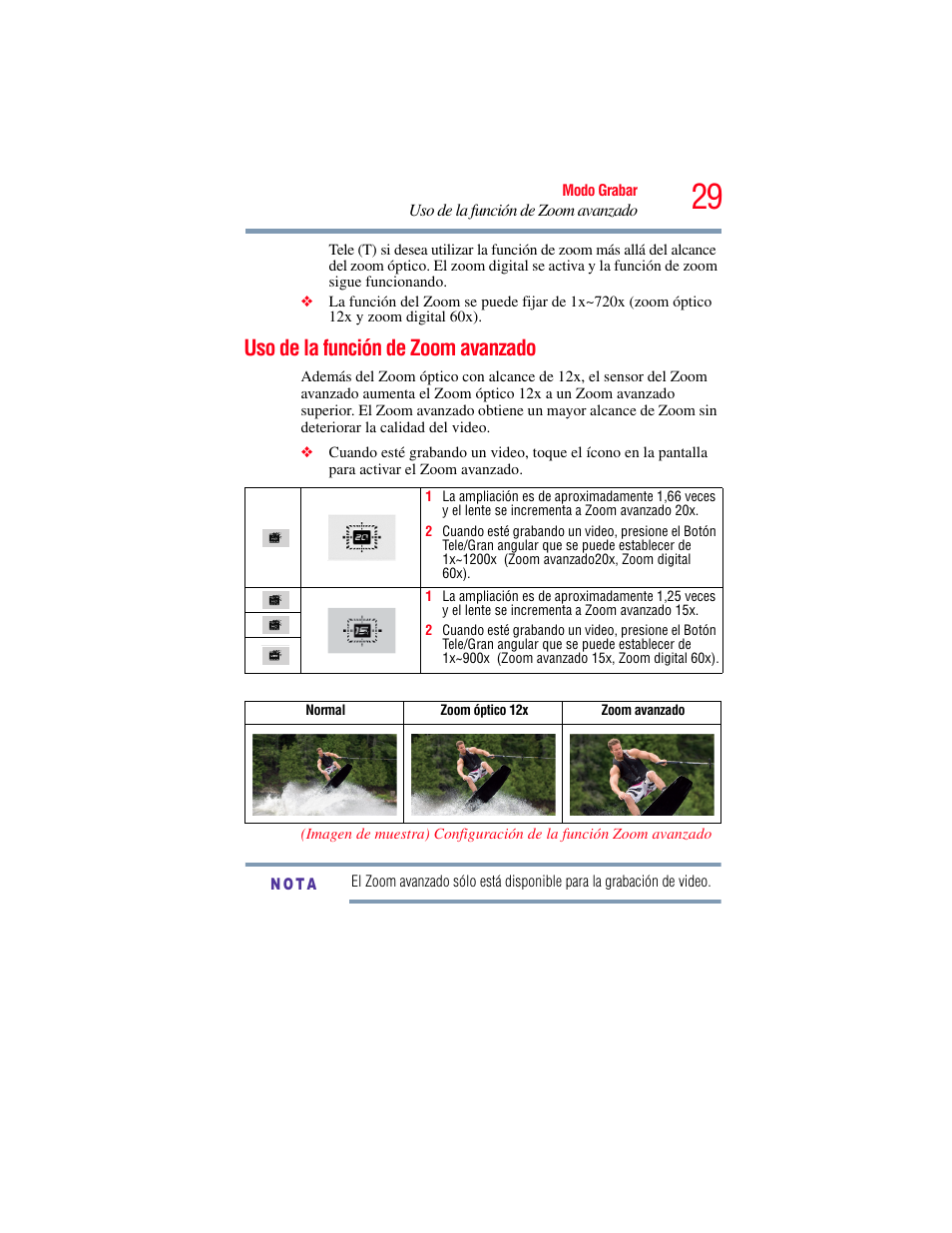 Uso de la función de zoom avanzado | Toshiba Camileo X200 User Manual | Page 103 / 149