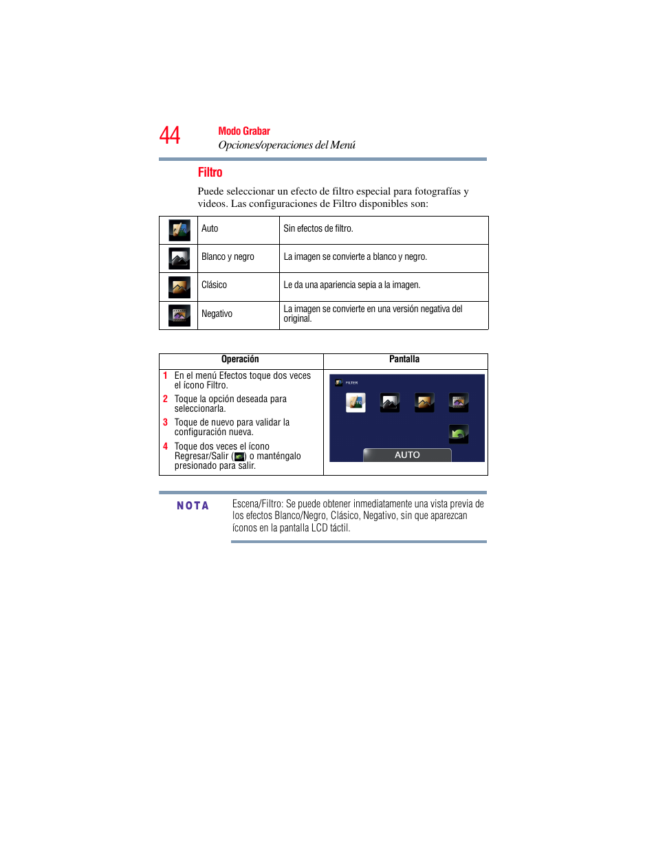 Filtro | Toshiba Camileo X200 User Manual | Page 118 / 149