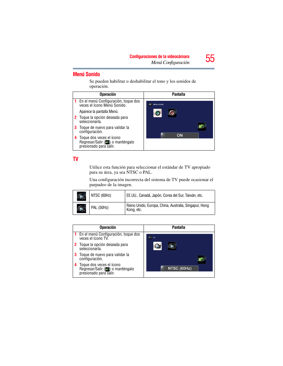 Menú sonido, Menú sonido tv | Toshiba Camileo X200 User Manual | Page 129 / 149