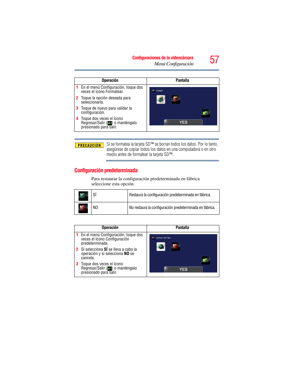 Configuración predeterminada | Toshiba Camileo X200 User Manual | Page 131 / 149