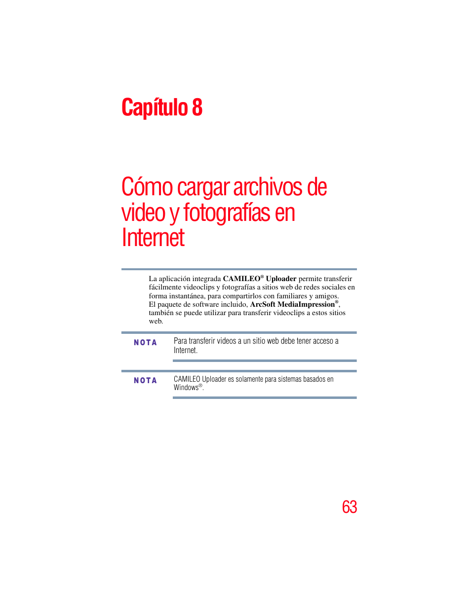 En internet, Capítulo 8 | Toshiba Camileo X200 User Manual | Page 137 / 149