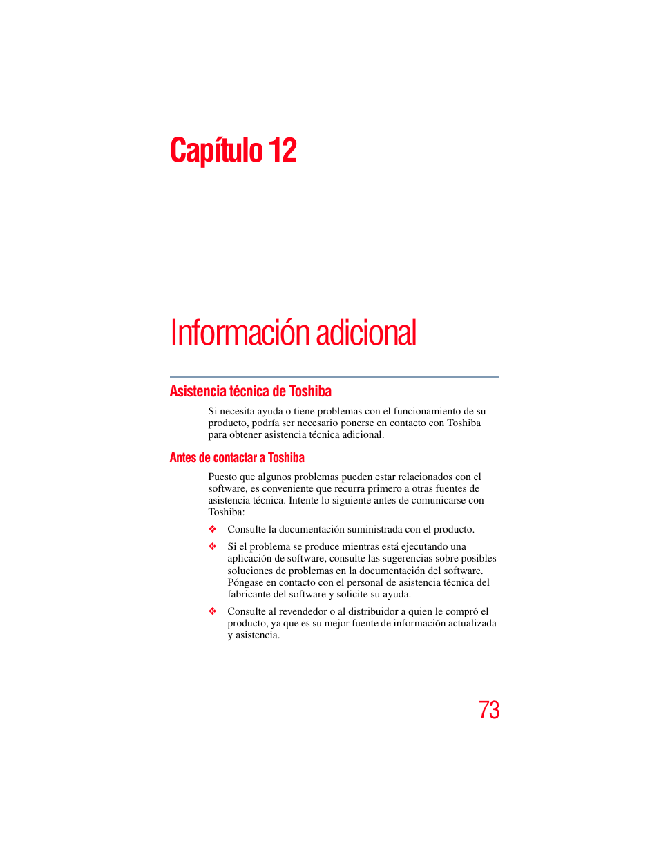 Capítulo 12: información adicional, Asistencia técnica de toshiba, Antes de contactar a toshiba | Información adicional, Capítulo 12 | Toshiba Camileo X200 User Manual | Page 147 / 149