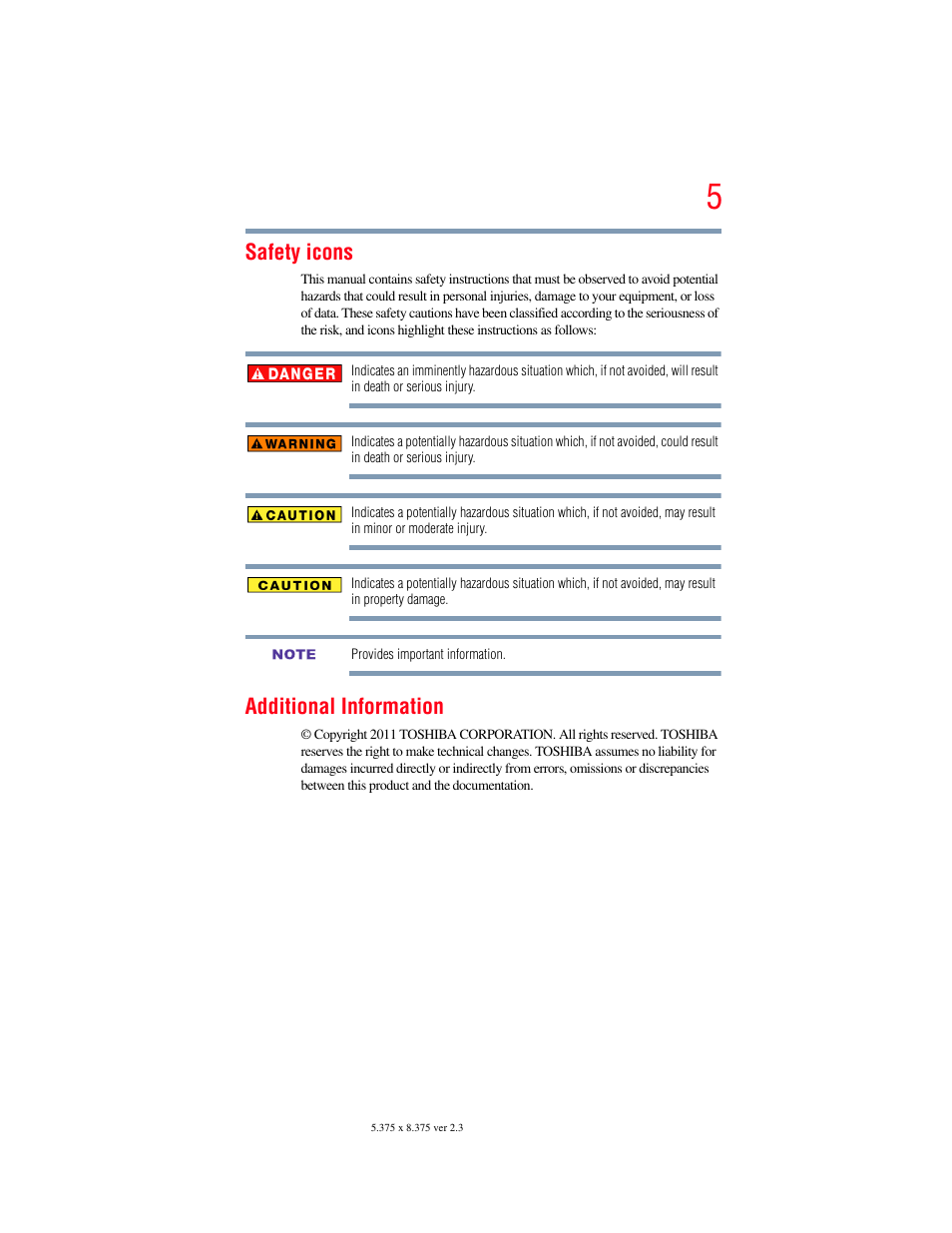 Safety icons, Additional information | Toshiba Camileo X200 User Manual | Page 5 / 149