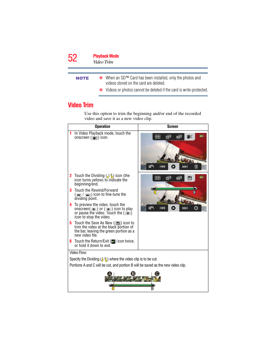 Video trim | Toshiba Camileo X200 User Manual | Page 52 / 149