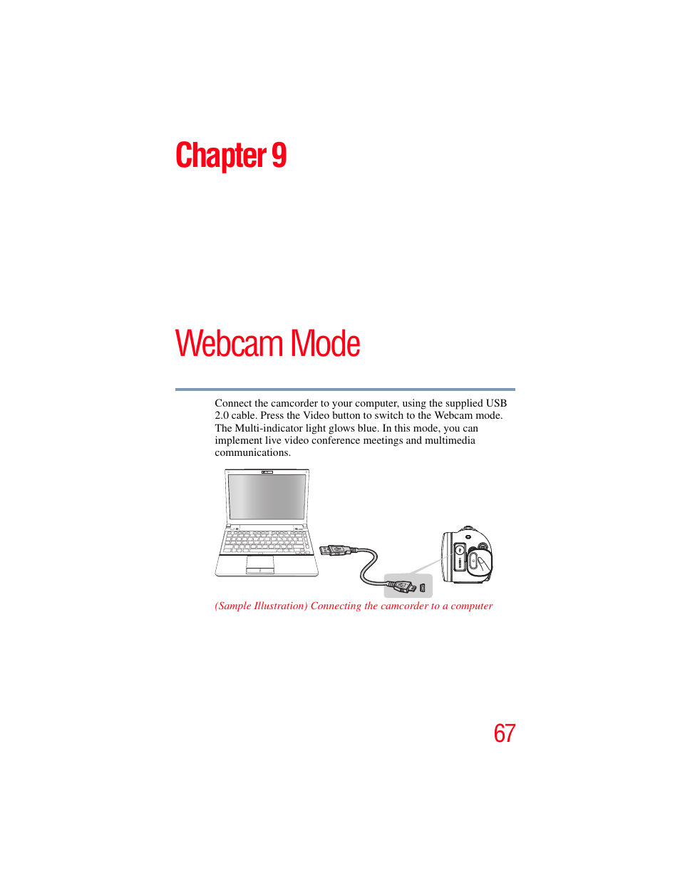 Chapter 9: webcam mode, Webcam mode, Chapter 9 | Toshiba Camileo X200 User Manual | Page 67 / 149