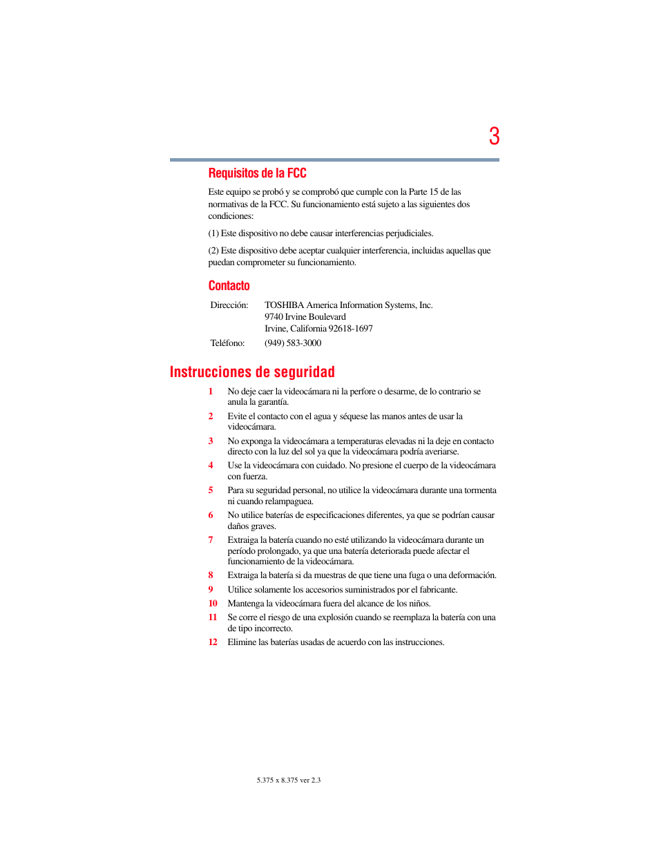 Instrucciones de seguridad | Toshiba Camileo X200 User Manual | Page 77 / 149