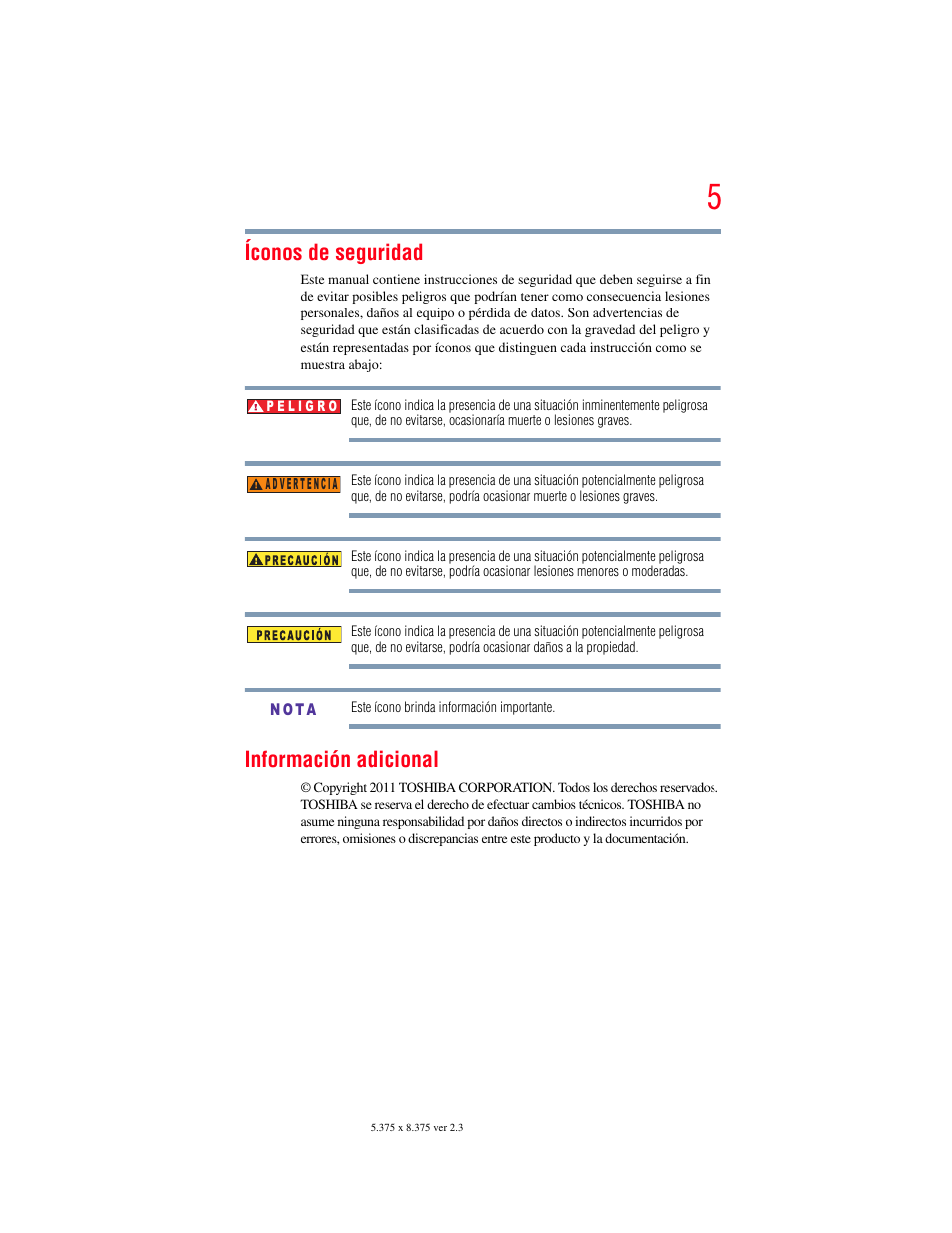 Íconos de seguridad, Información adicional | Toshiba Camileo X200 User Manual | Page 79 / 149