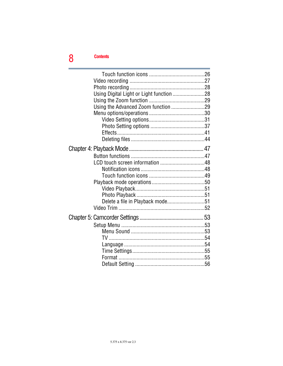 Toshiba Camileo X200 User Manual | Page 8 / 149