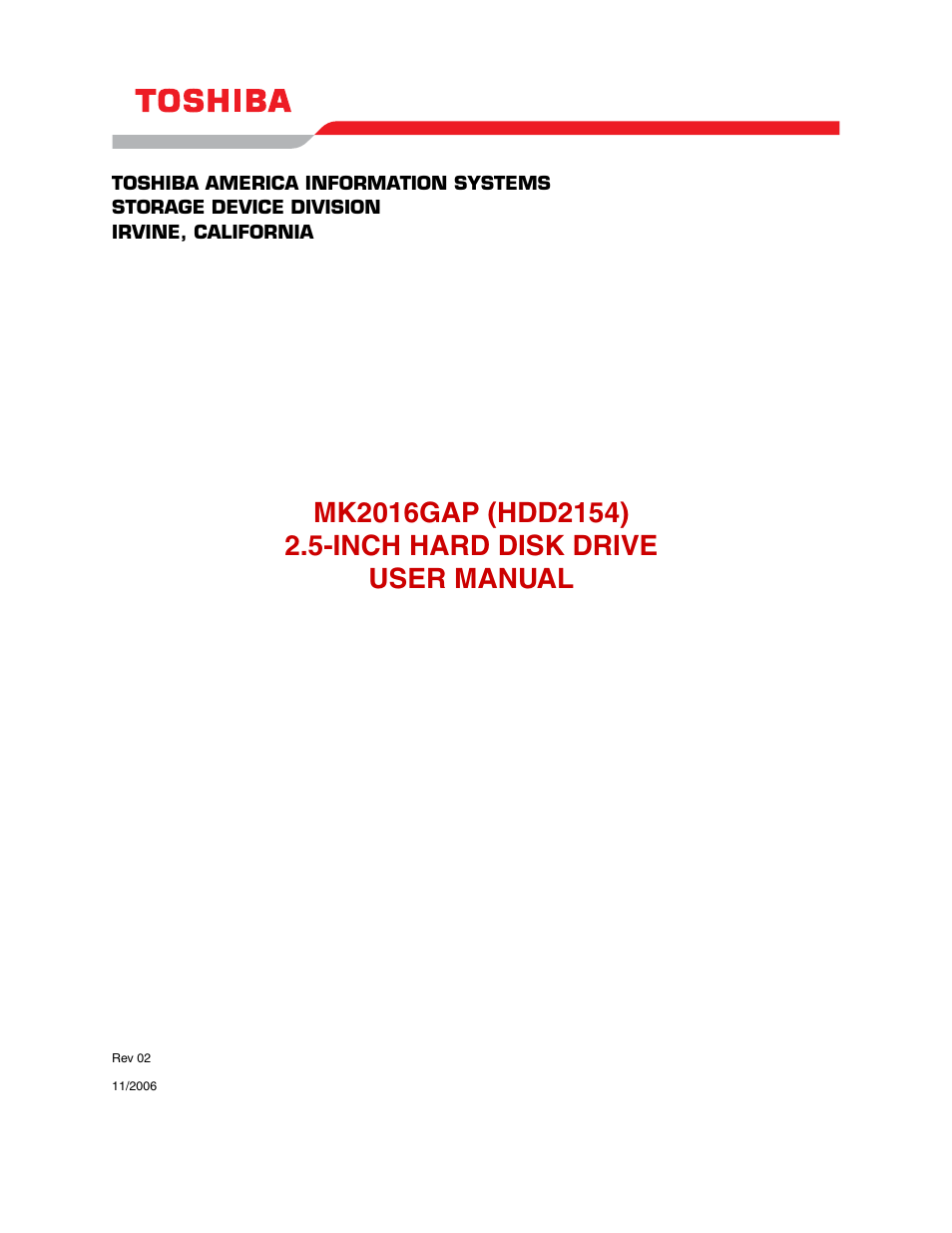 Toshiba MK2016GAP User Manual | 11 pages