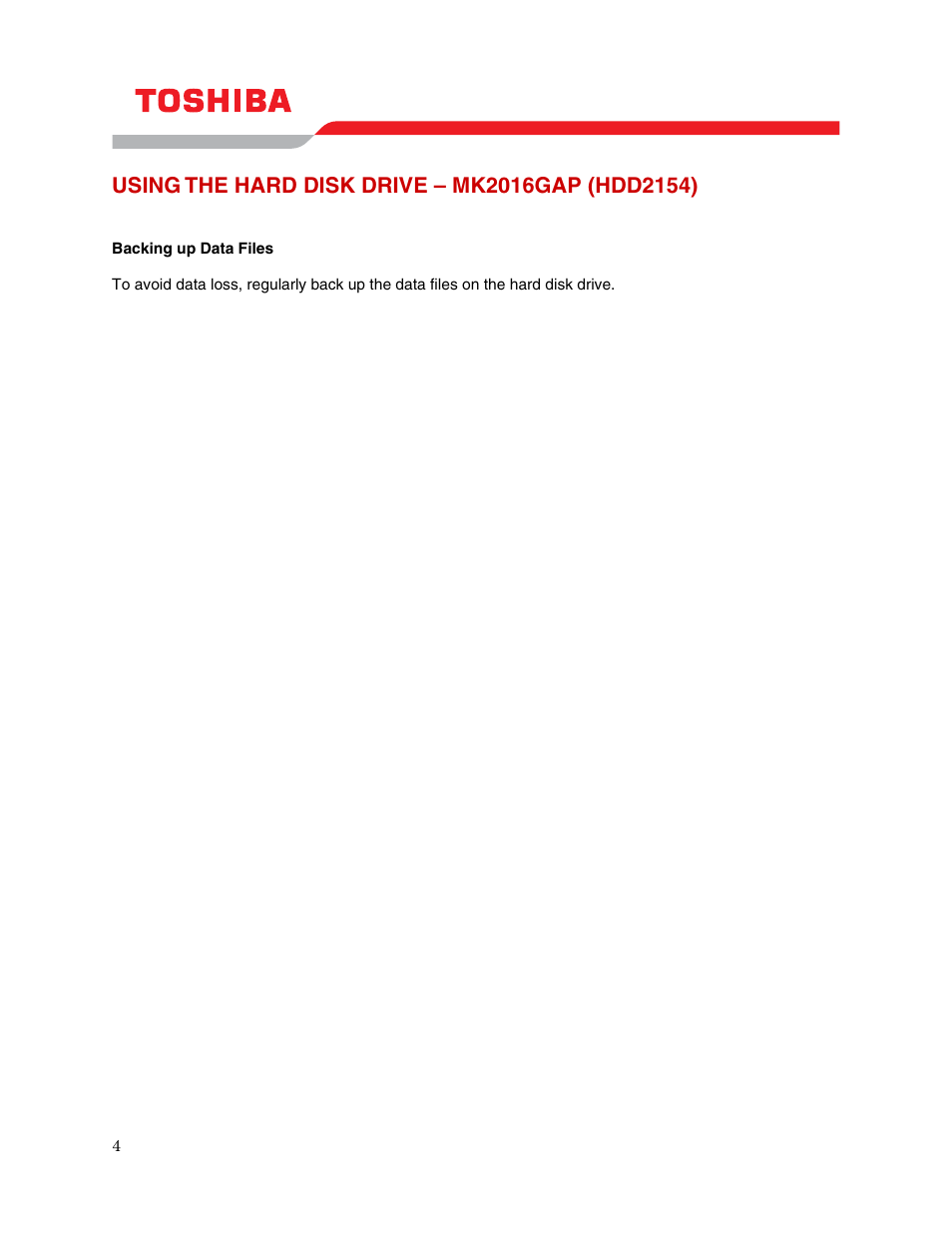 Using the hard disk drive – mk2016gap (hdd2154) | Toshiba MK2016GAP User Manual | Page 6 / 11