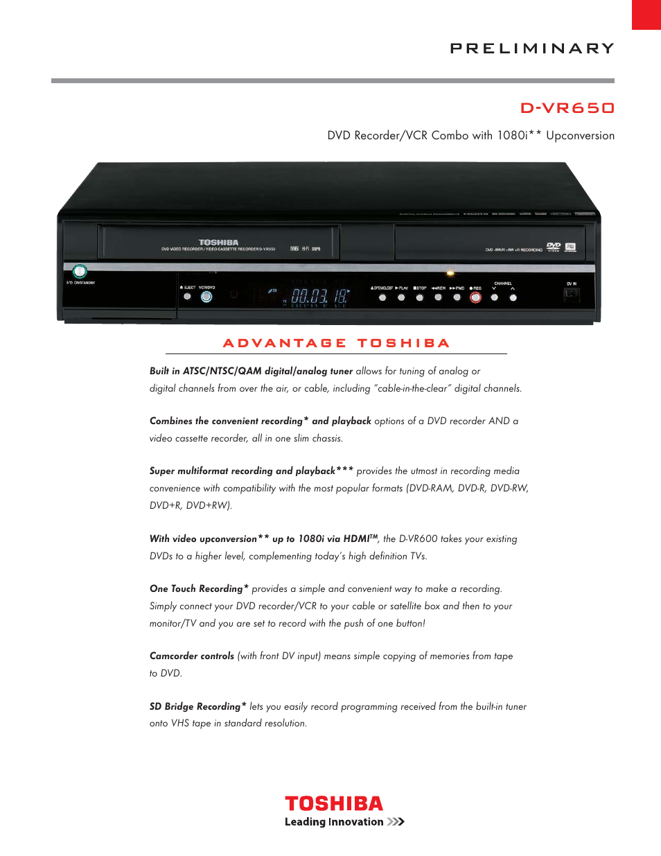 Toshiba D-VR650 User Manual | 2 pages