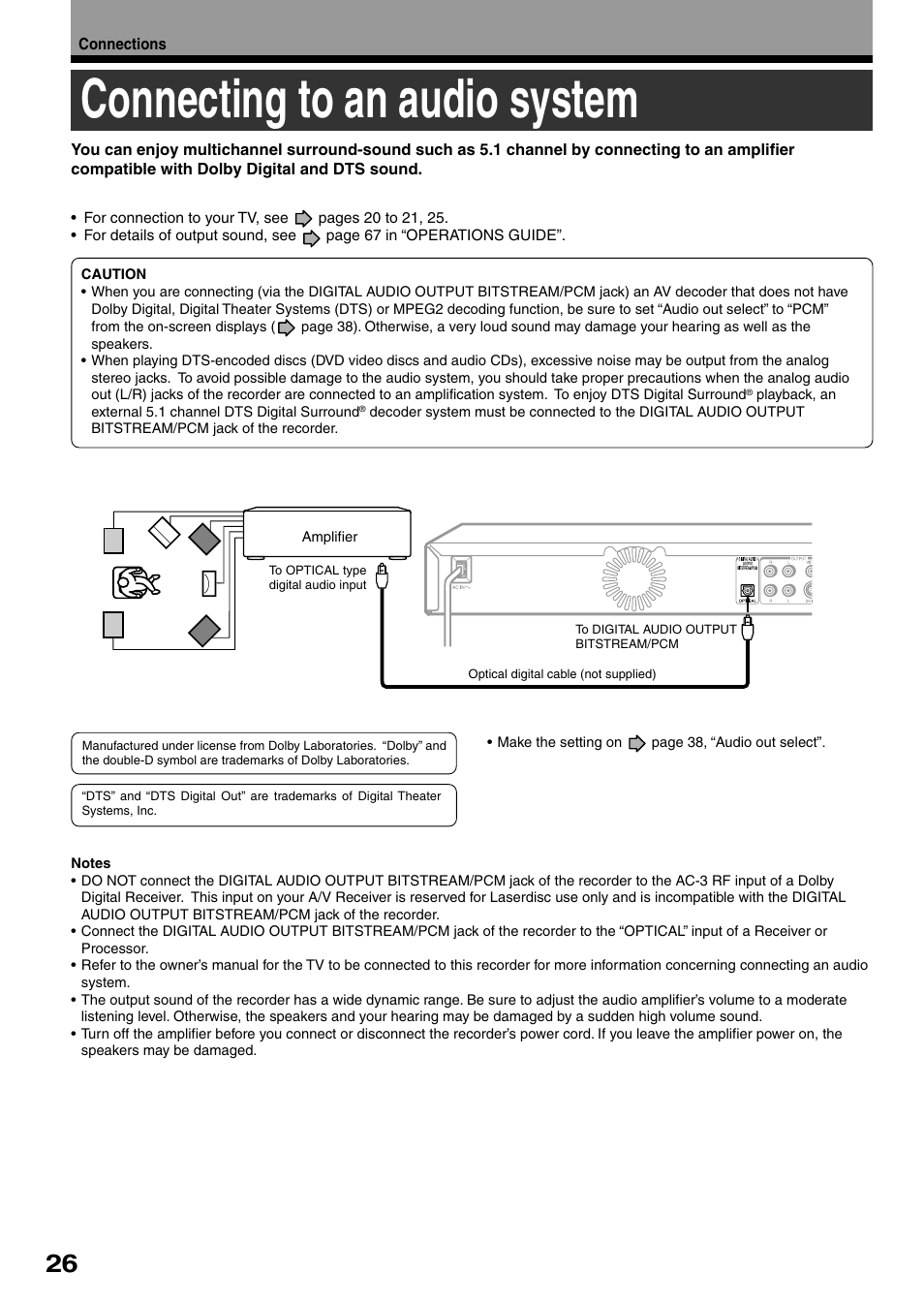 Connecting to an audio system | Toshiba D-R4SC User Manual | Page 26 / 52