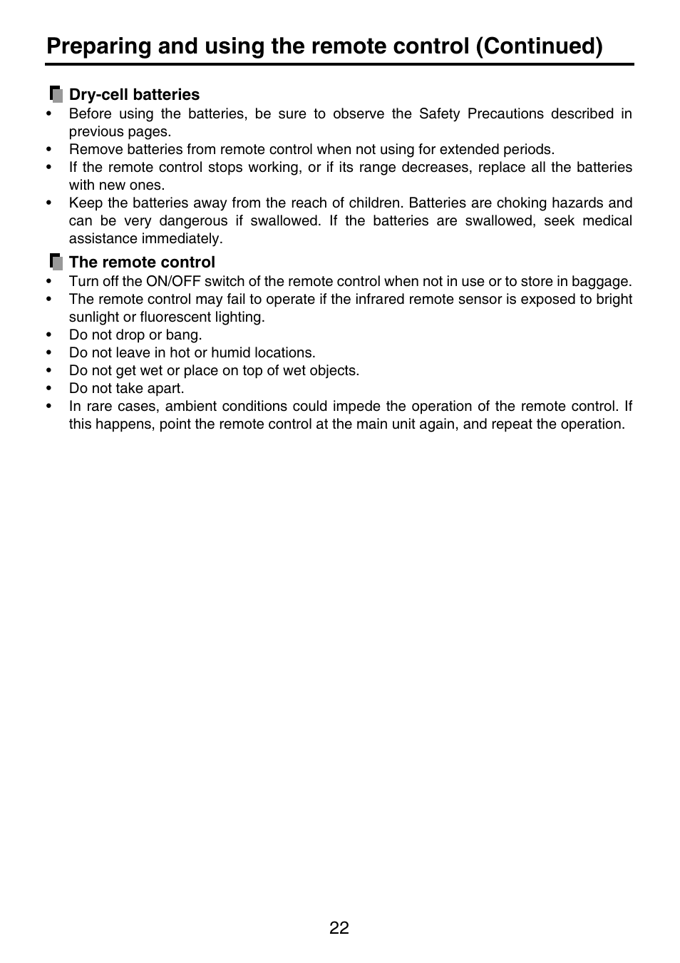 Preparing and using the remote control (continued) | Toshiba TDP-P9 User Manual | Page 22 / 52