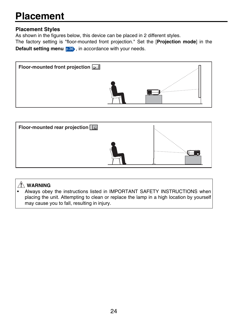 Placement | Toshiba TDP-P9 User Manual | Page 24 / 52