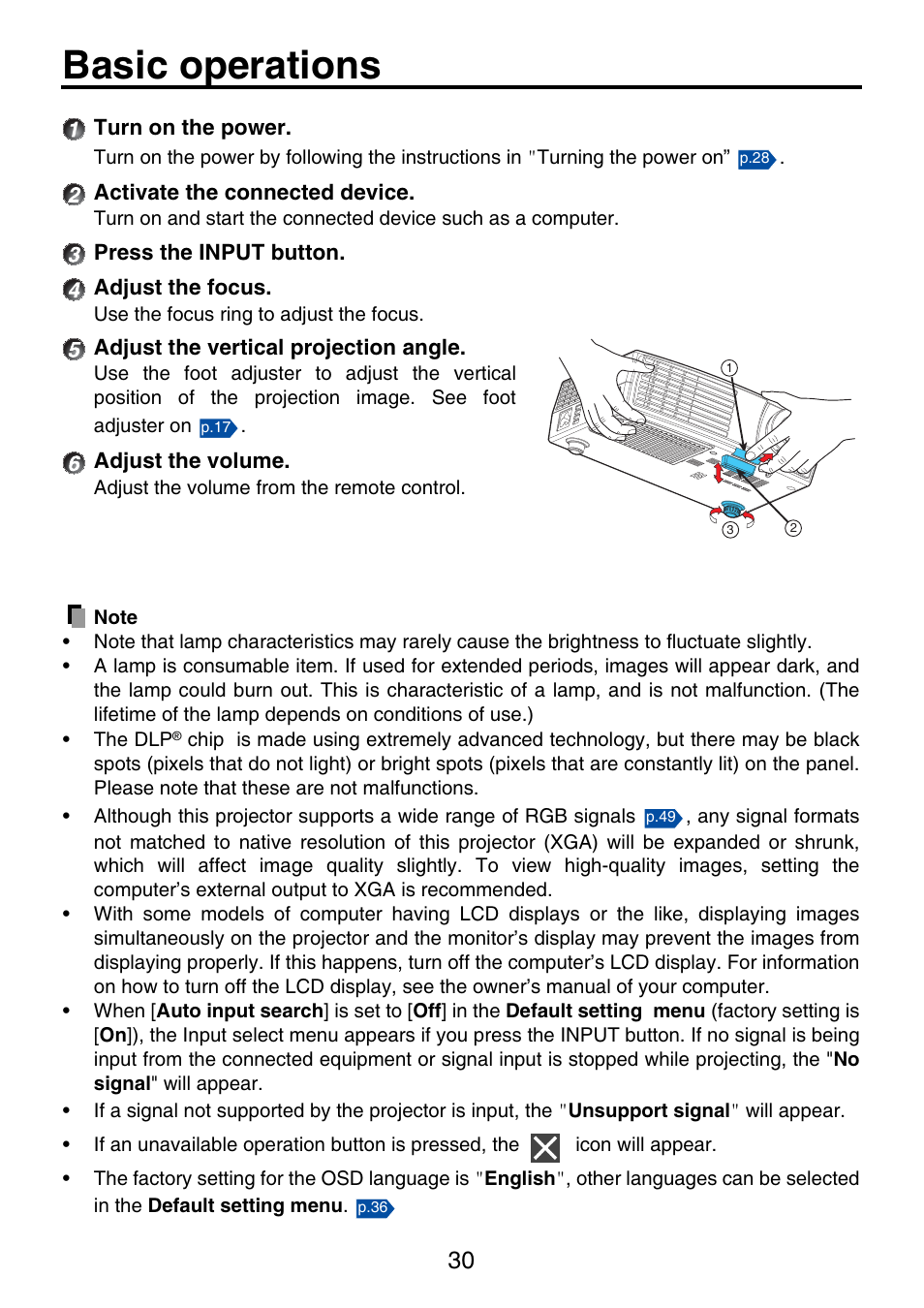 Basic operations | Toshiba TDP-P9 User Manual | Page 30 / 52