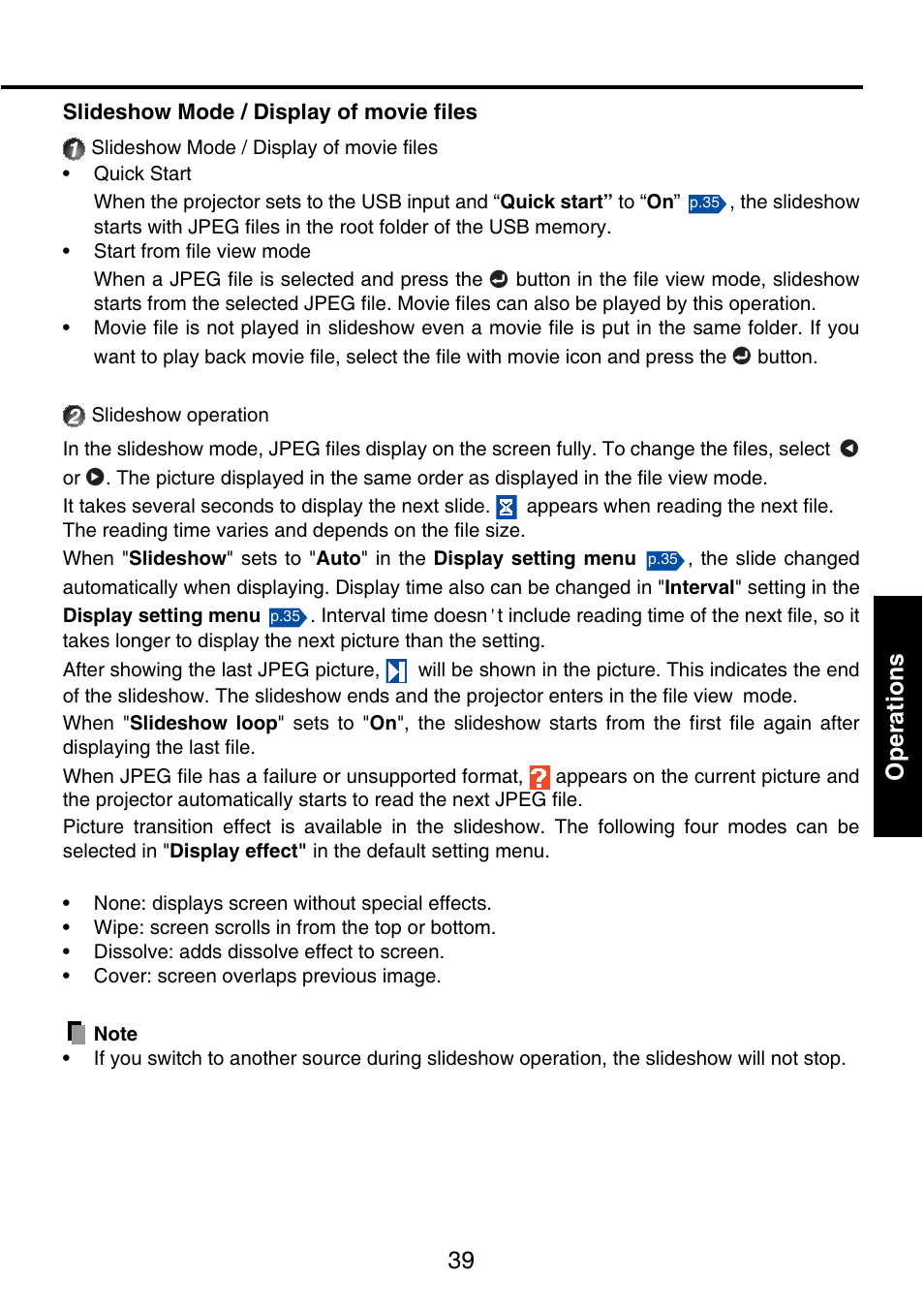 39 operations | Toshiba TDP-P9 User Manual | Page 39 / 52