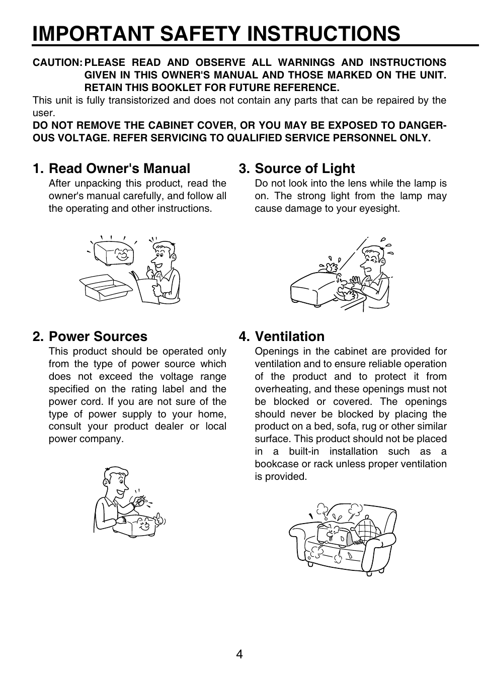 Important safety instructions | Toshiba TDP-P9 User Manual | Page 4 / 52