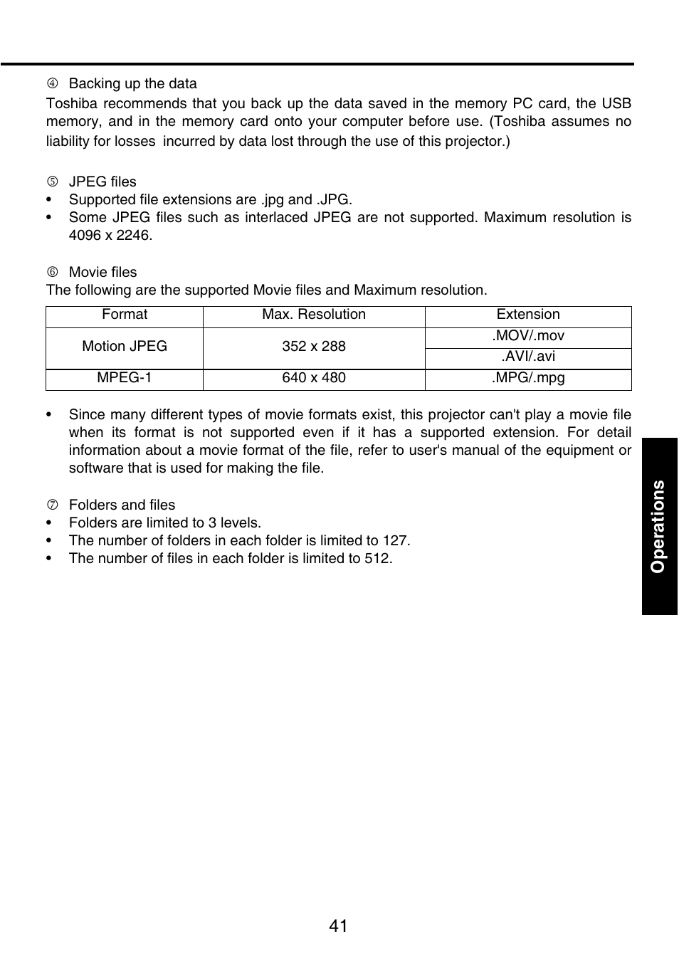 41 operations | Toshiba TDP-P9 User Manual | Page 41 / 52