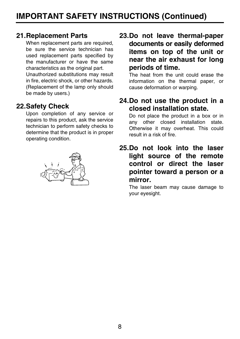 Important safety instructions (continued) | Toshiba TDP-P9 User Manual | Page 8 / 52
