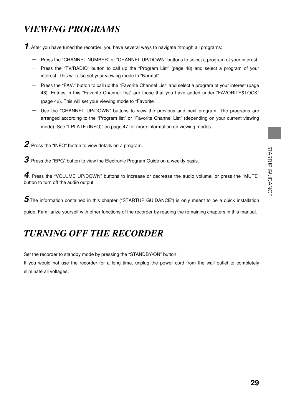 Viewing programs, Turning off the recorder | Toshiba HDD-J35 User Manual | Page 29 / 88