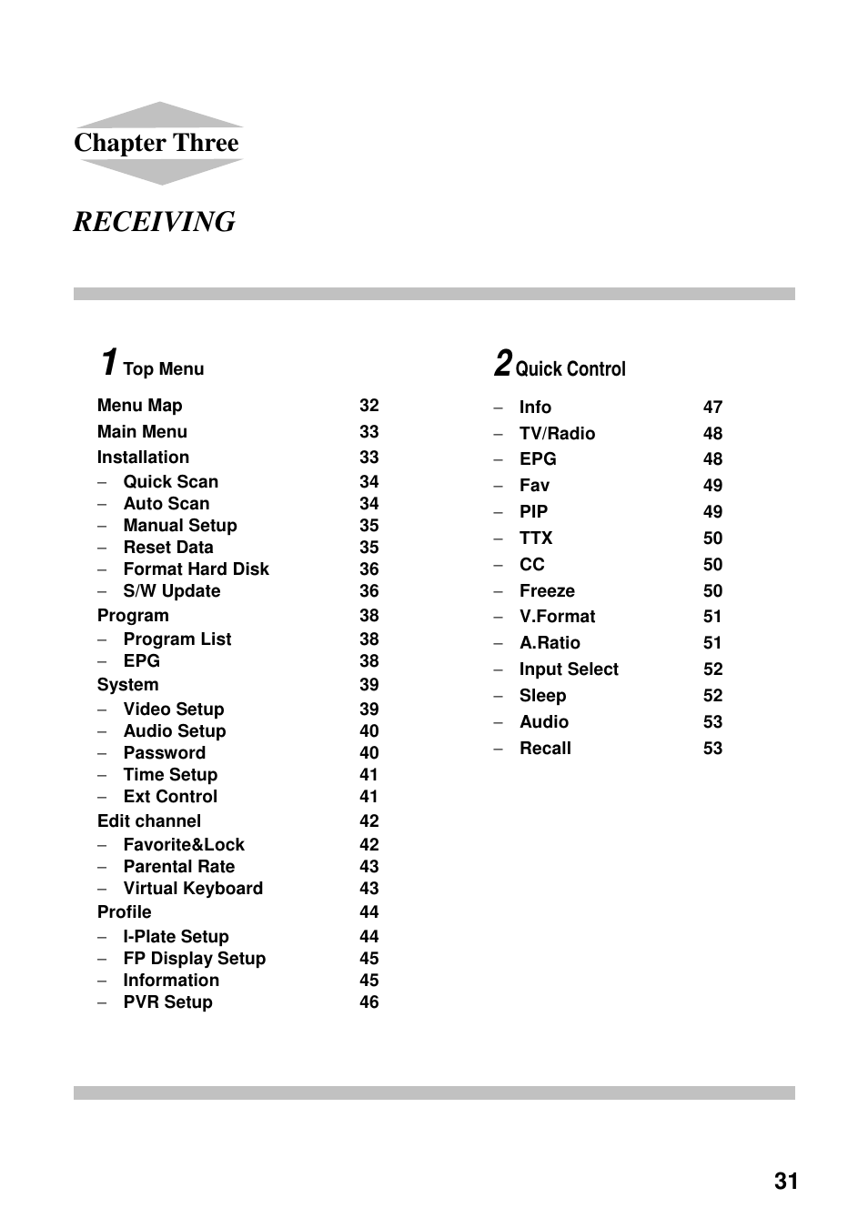 Receiving, Chapter three | Toshiba HDD-J35 User Manual | Page 31 / 88