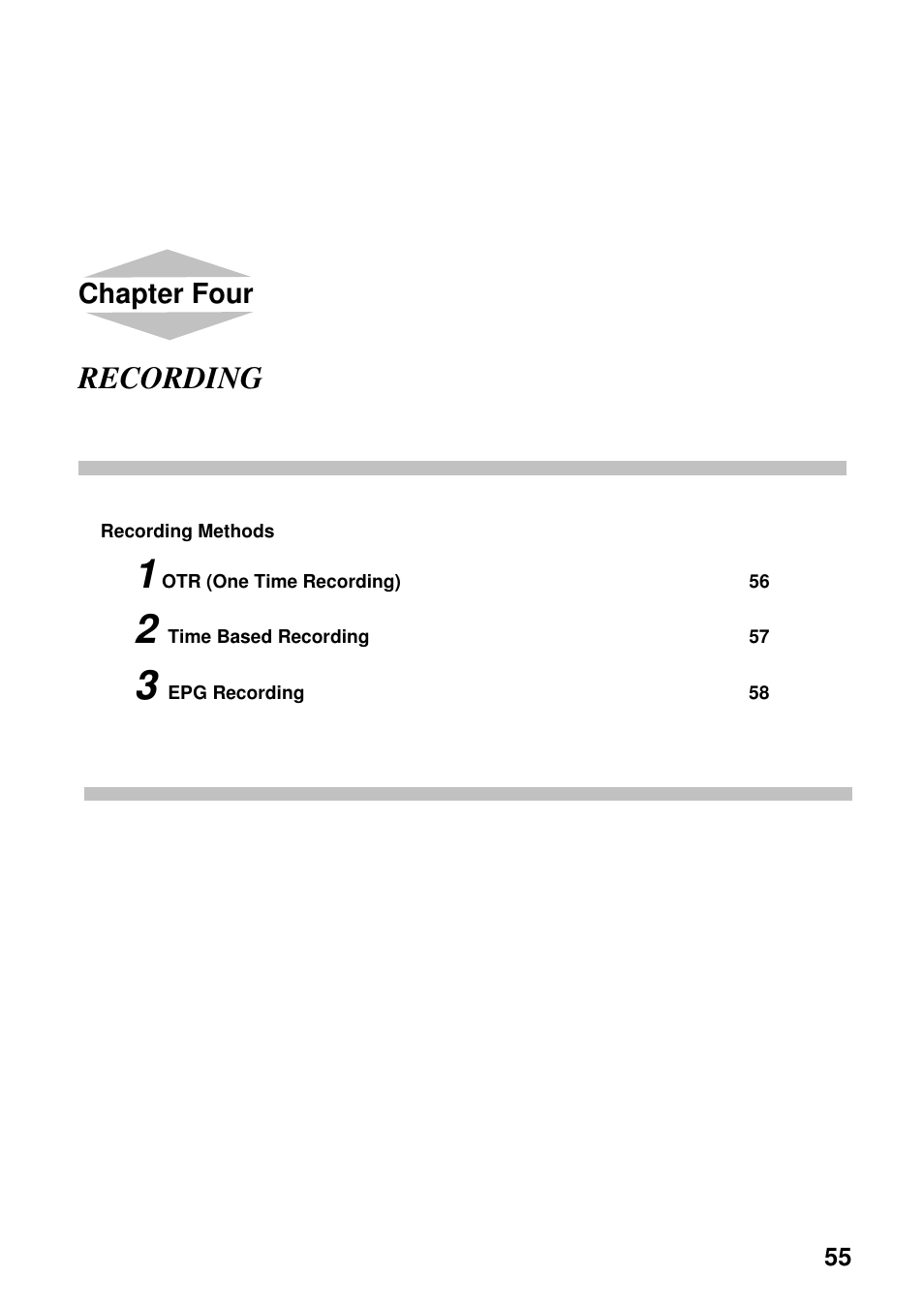 Recording, Chapter four | Toshiba HDD-J35 User Manual | Page 55 / 88