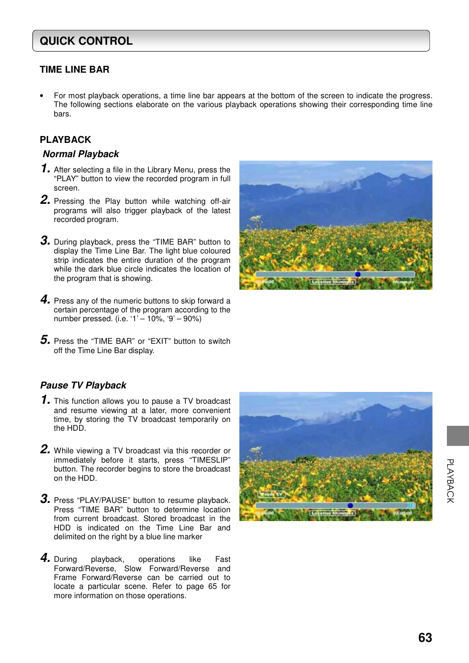 Quick control | Toshiba HDD-J35 User Manual | Page 63 / 88