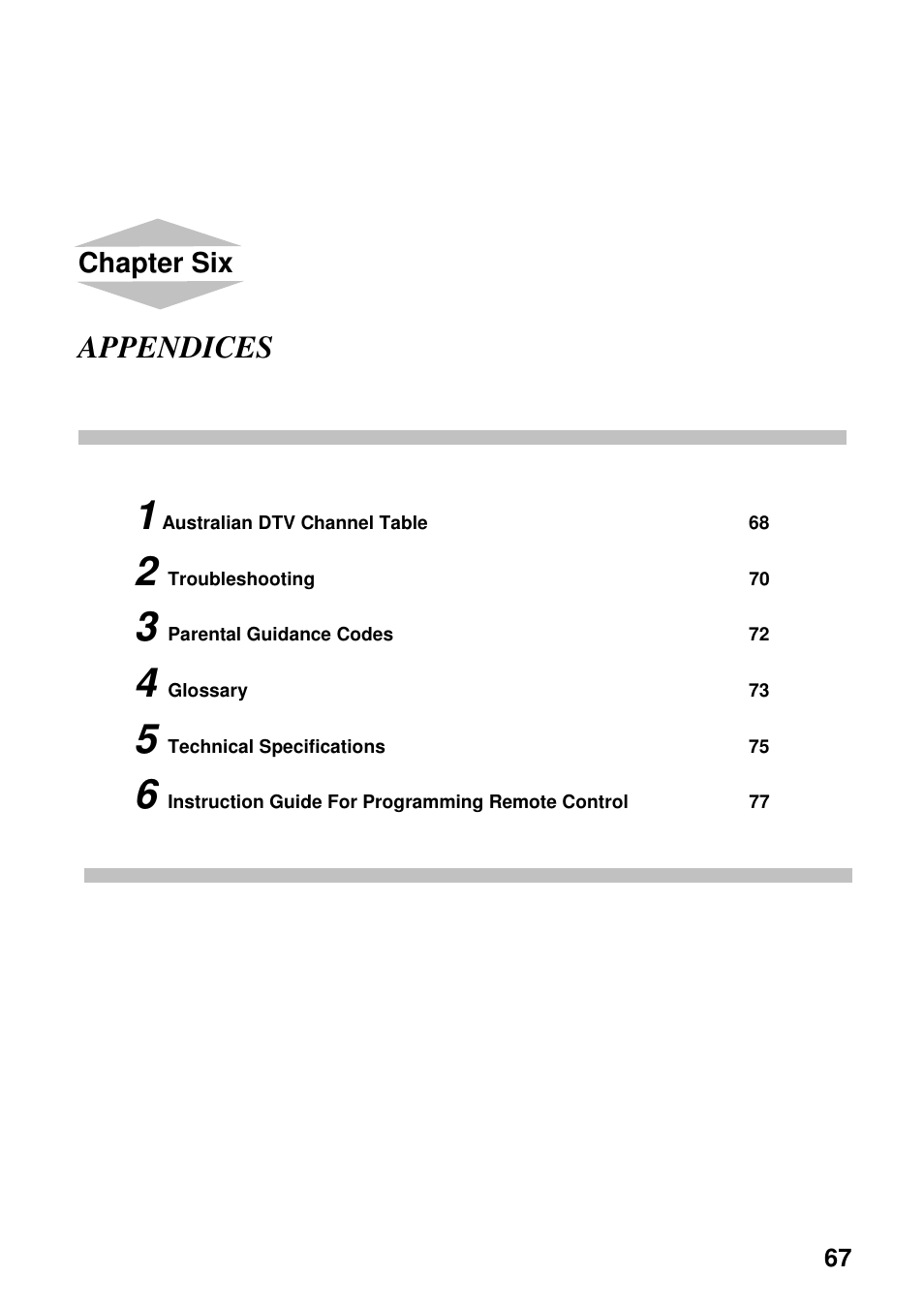 Appendices, Chapter six | Toshiba HDD-J35 User Manual | Page 67 / 88