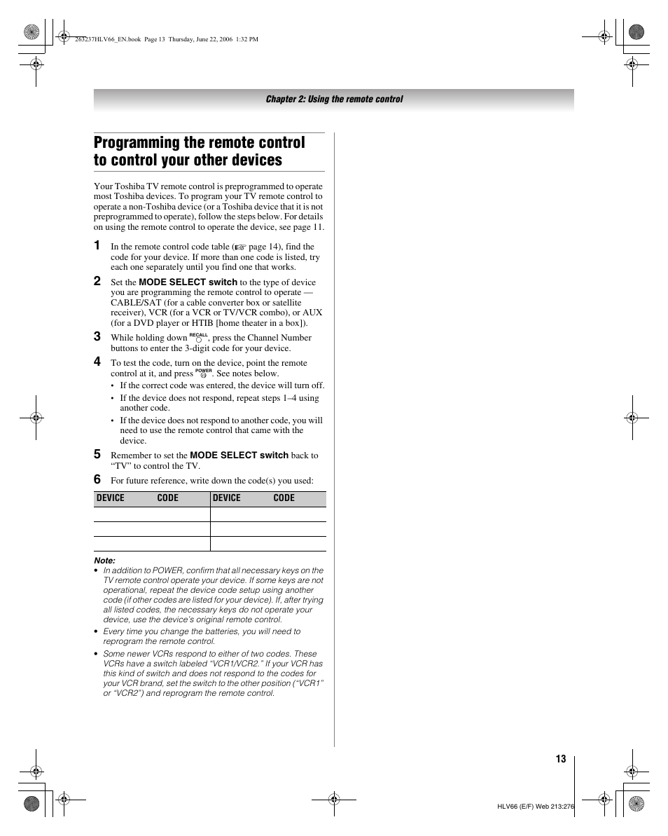 Toshiba 26HLV66 User Manual | Page 13 / 74