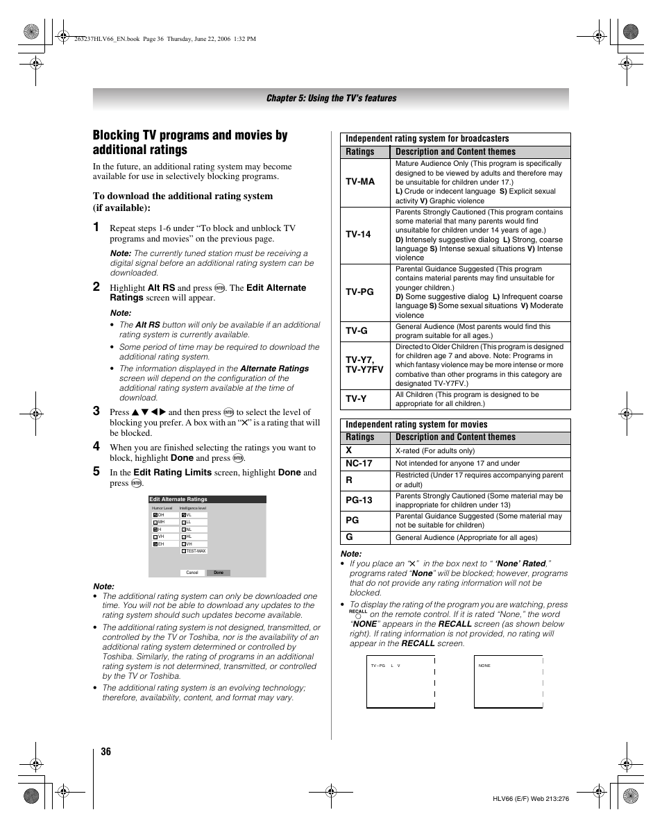 Toshiba 26HLV66 User Manual | Page 36 / 74