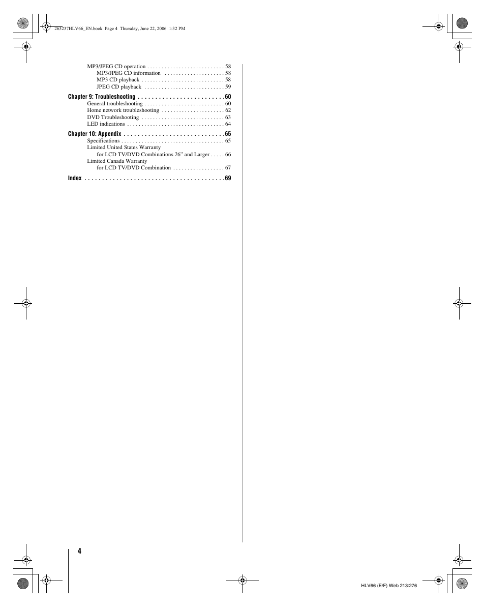 Toshiba 26HLV66 User Manual | Page 4 / 74