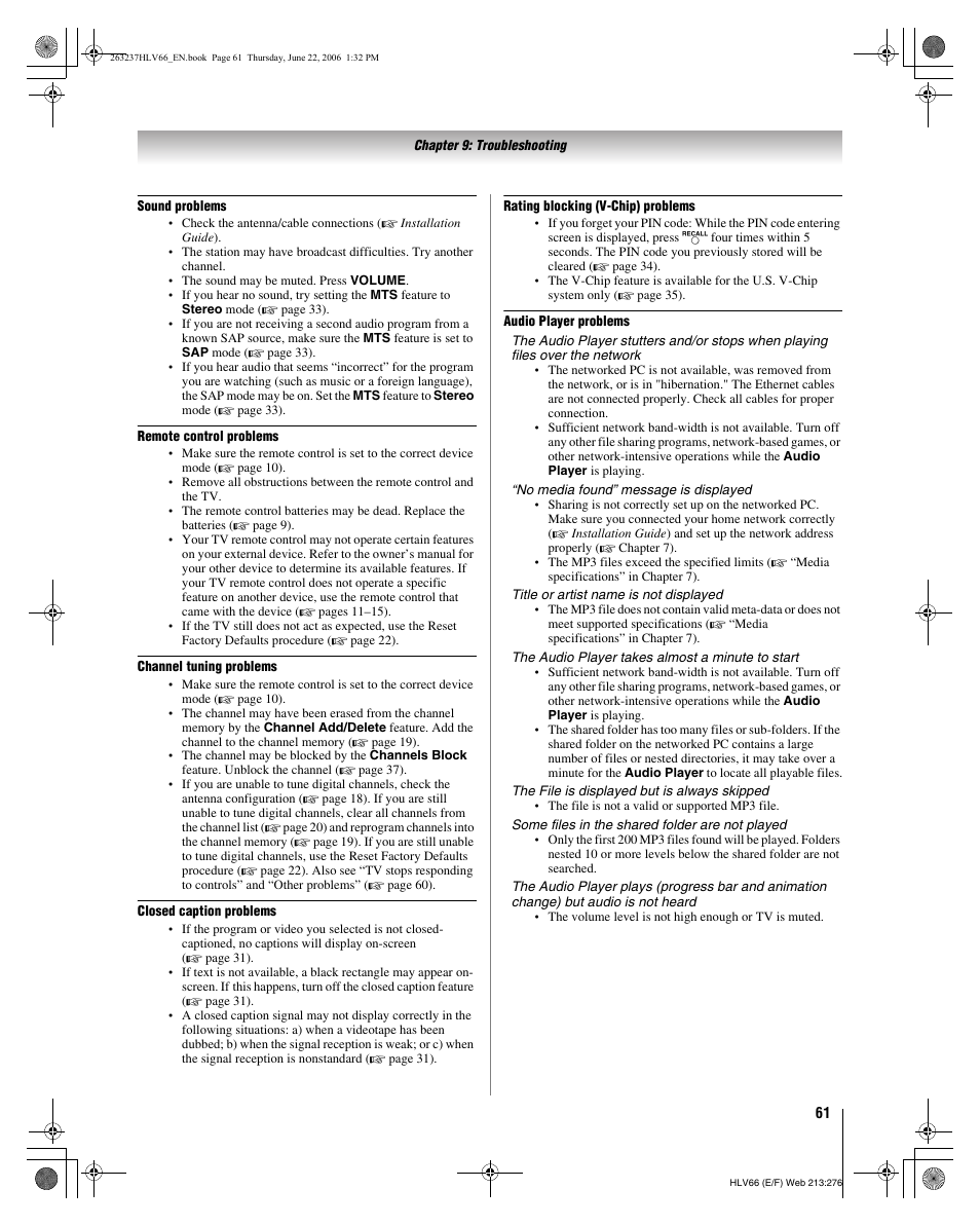 Toshiba 26HLV66 User Manual | Page 61 / 74