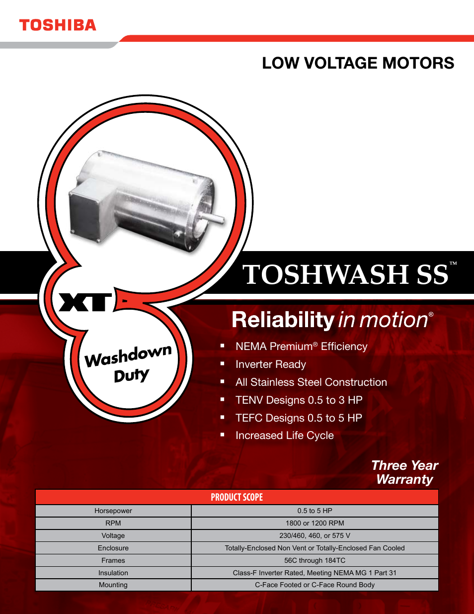 Toshiba Stainless Steel Washdown Duty Motor Toshwash SS User Manual | 2 pages