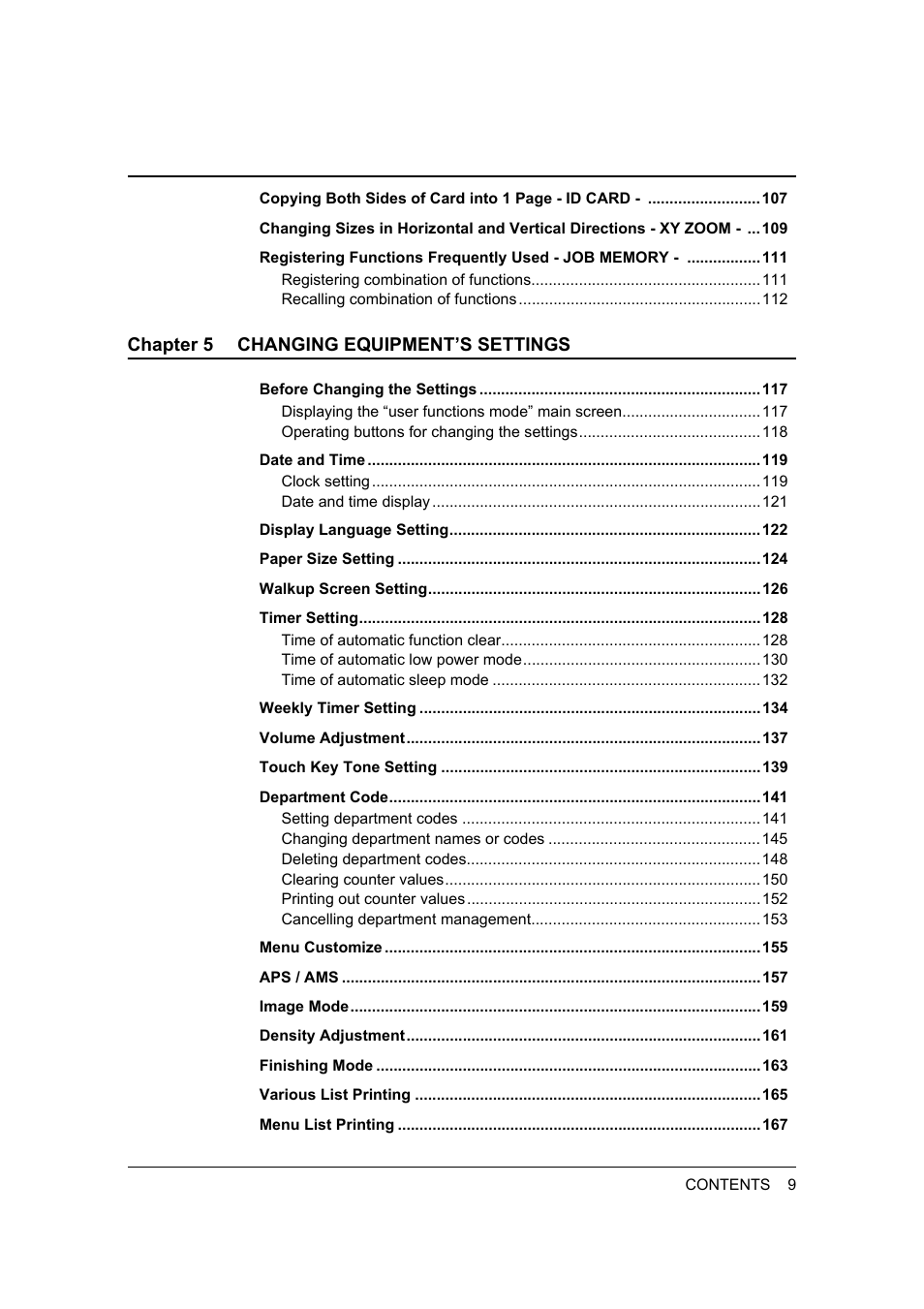 Chapter 5 changing equipment’s settings | Toshiba 165 User Manual | Page 11 / 224